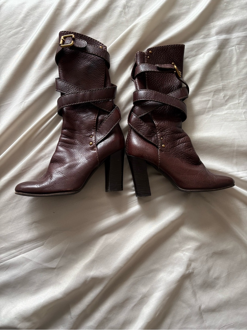 Chloe Dark Brown Leather Strappy High-Heel Boots